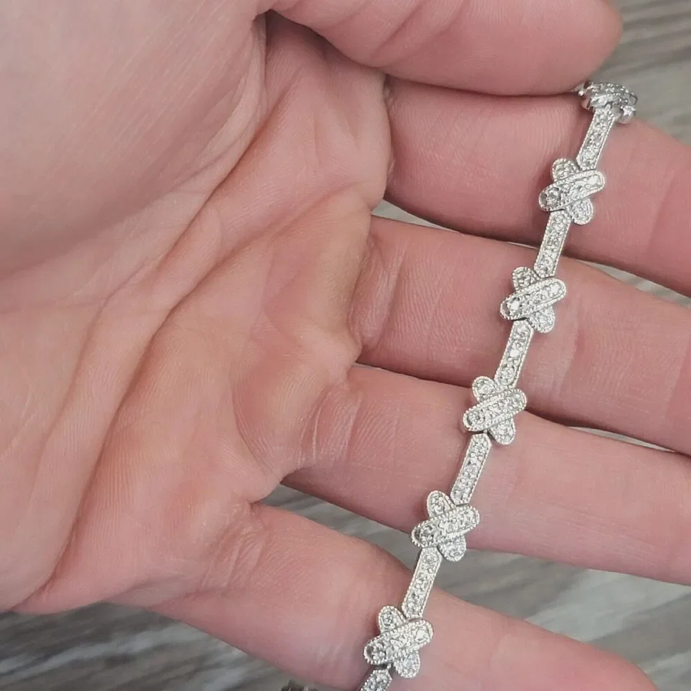 QVC Diamonique Sterling Silver CZ Pave Tennis Bracelet 7.25